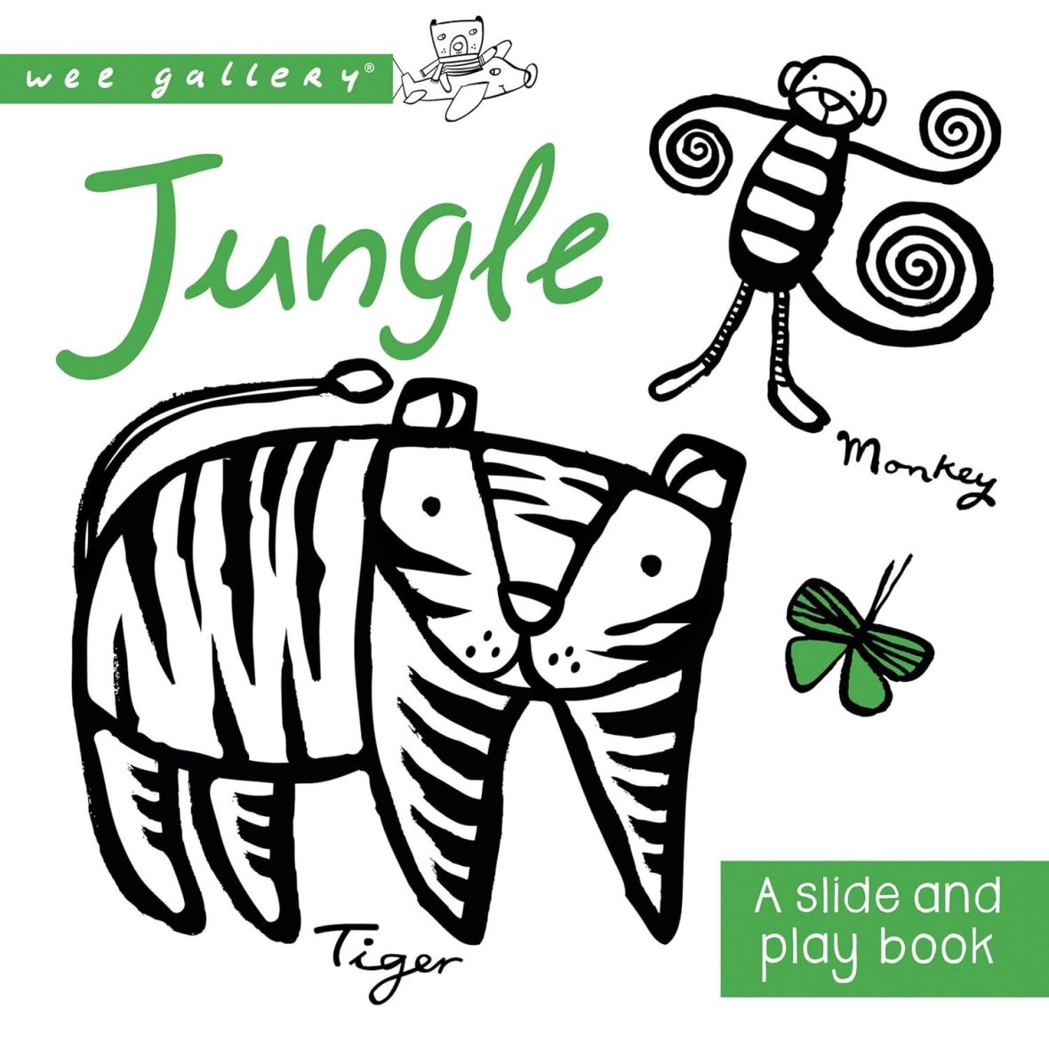 Cover Damaged – Jungle: A Slide and Play Book Board book (Black and White Puzzle Book)